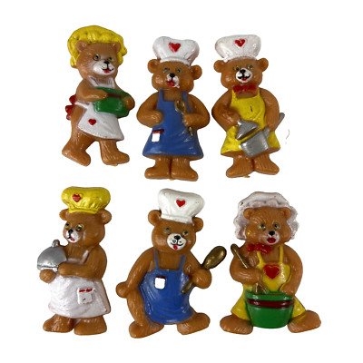 Vintage Giftco 6 Plastic Googly Eyed Bears Cooking Chef Magnets Memo Fridge Stir