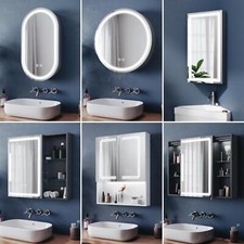 LED Bathroom Mirror Cabinet Demister Shaver Socket Dimmable Lights with Storage