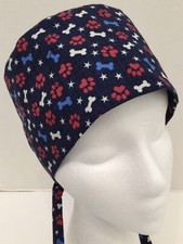 Patriotic Paw Bone unisex Lined Medical Skull Scrub Cap Surgery Hat Veterinarian