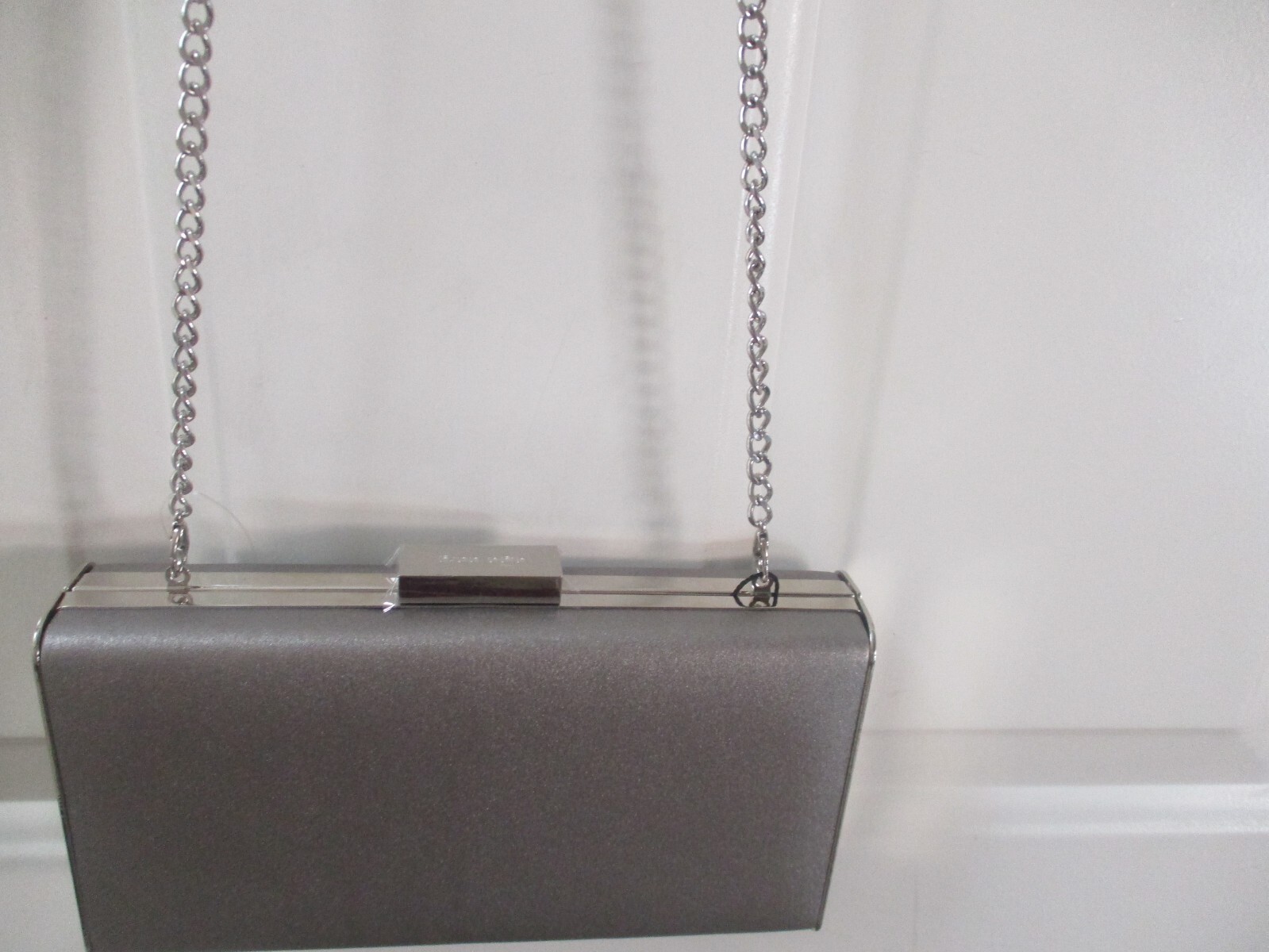 Olga Berg Precious Metallic Slimline Clutch Sliver Shoulder Bag NEW