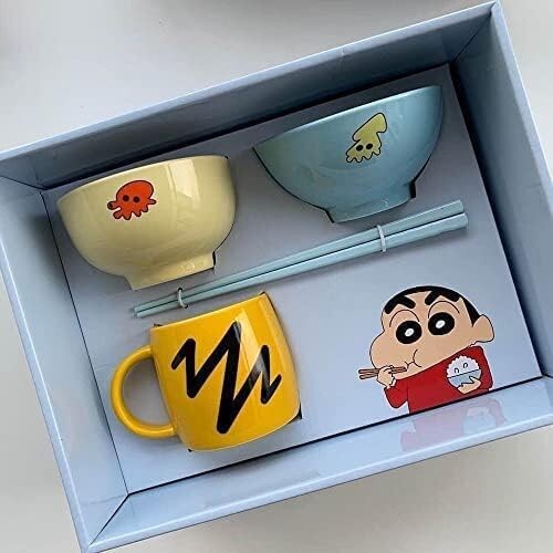Juego de vajilla Crayon Shin-chan tazón de té tazón de arroz palillos taza regalo de Japón