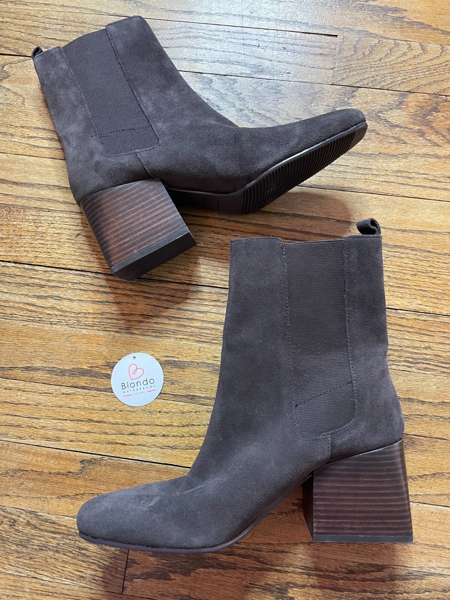 NEW Blondo Serena Brown Gray Suede Leather Pull On Ankle Boots Waterproof  M