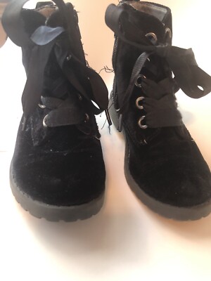 Self Esteem Knocked Girls Velvet Ankle Boots **CUTE** 12T  Black Pre Owned
