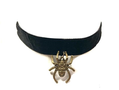 Bronze Spider Choker 90s Style Velvet 1990s Halloween Mosher Goth Grunge Witchy