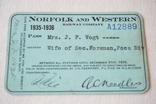 1935 Norfolk & Western Railroad Railway Employee Pass Ticket