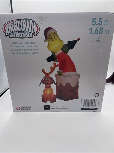 Gemmy Grinch con máximo en presente inflable soplado por aire 5,5 pies NUEVO - Imagen 2 de 8