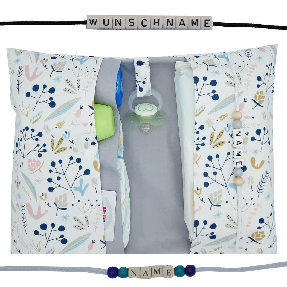 XXL Windeltasche mit Name Wickeltasche Mädchen Junge Geburt Baby Blätter pastell - Bild 1 von 4