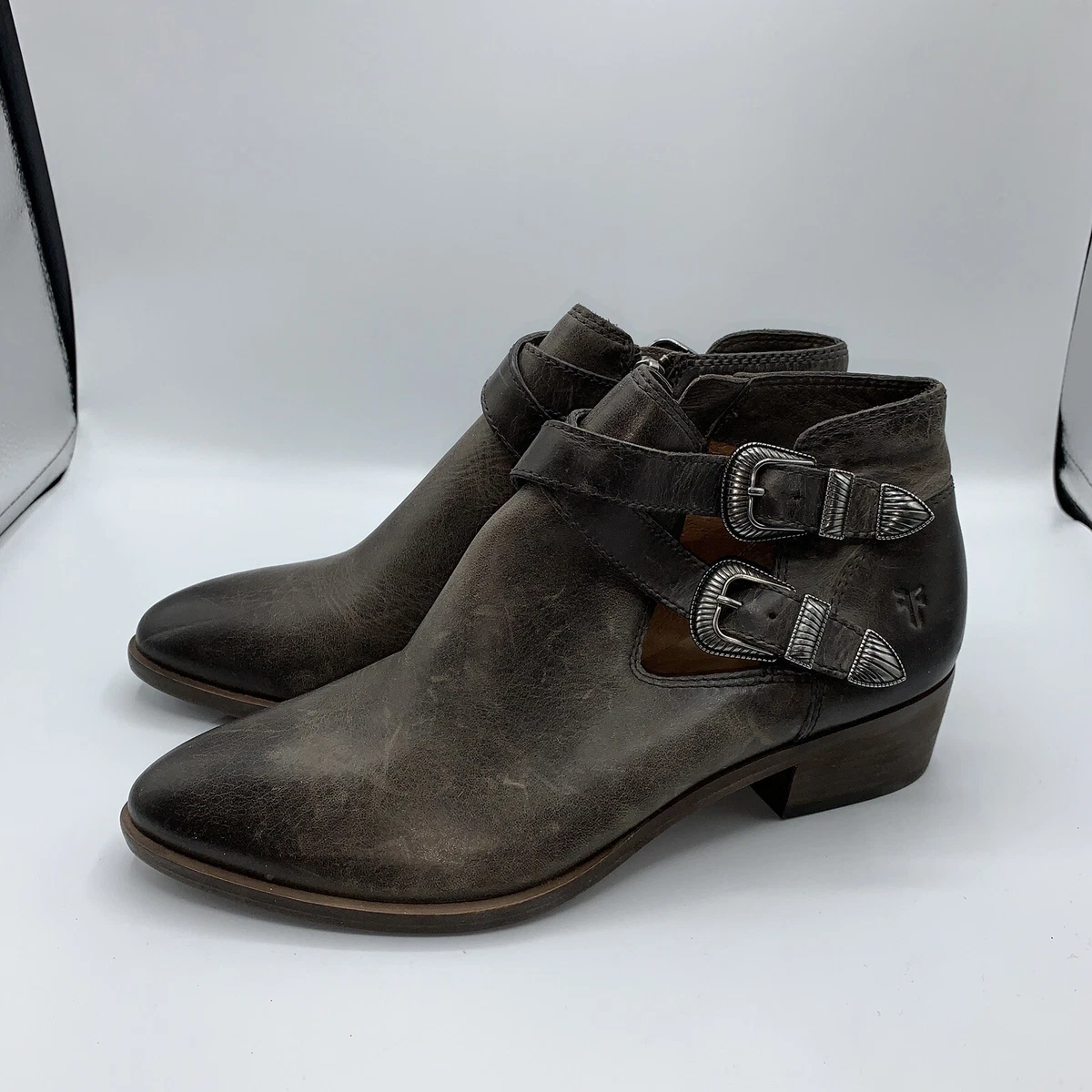Frye Ray Western Shootie Booties In Slate Size 5.5 Leather Brown