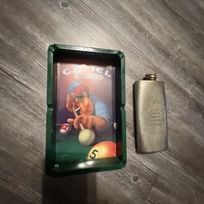VINTAGE 1992 Camel Lights Cigarette Pool Table Ashtray/Jack Daniels Flask