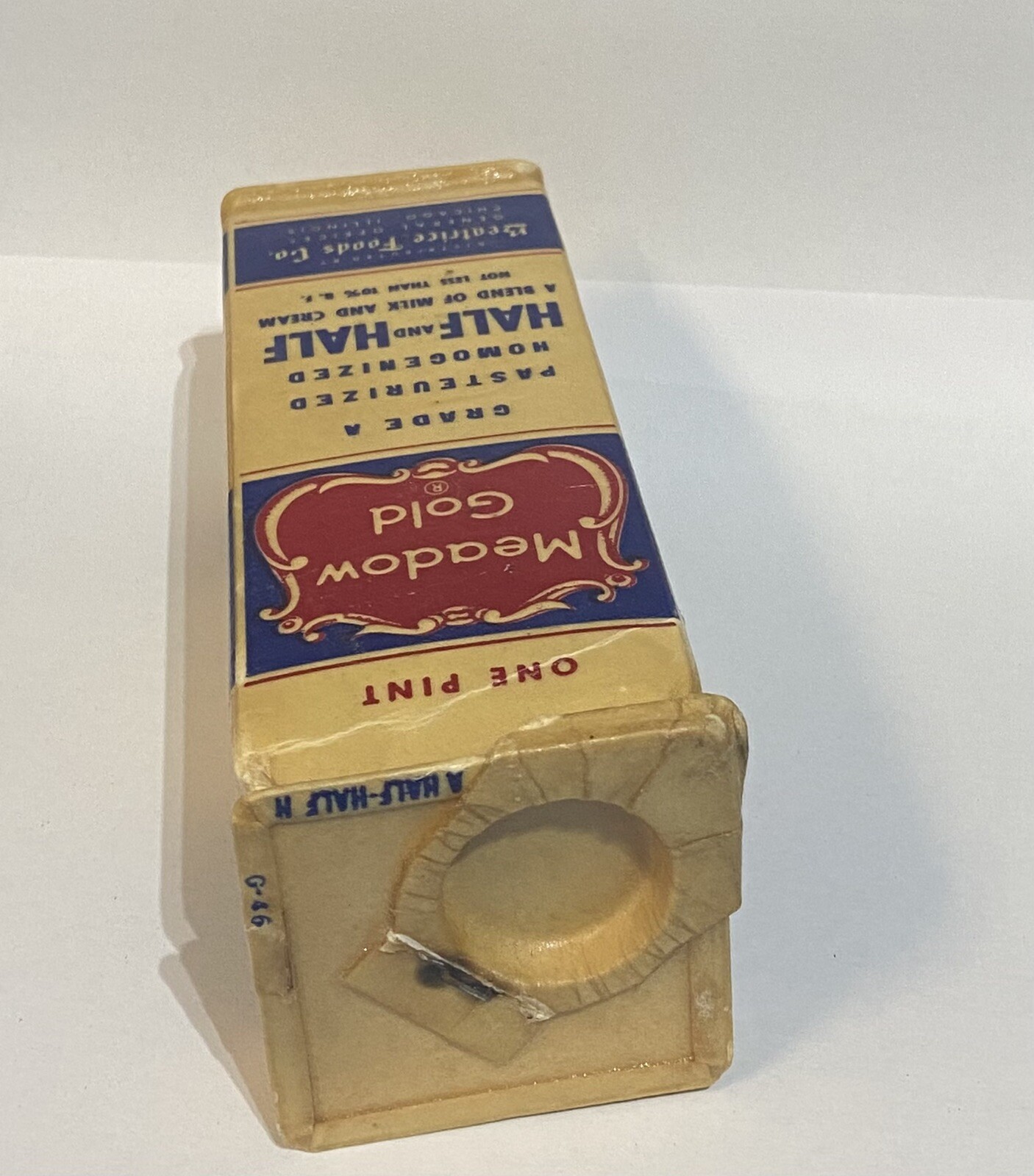 Vintage Beatrice Foods Meadow Gold Half & Half 1 Pint. 19401950’s