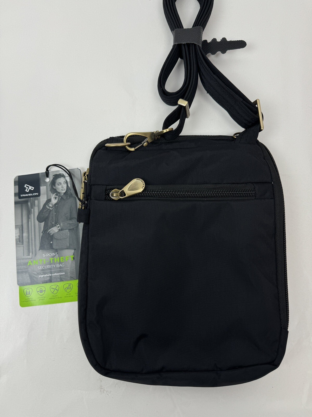 Travelon AntiTheft Signature Quilted Slim Pouch Black Crossbody Bag