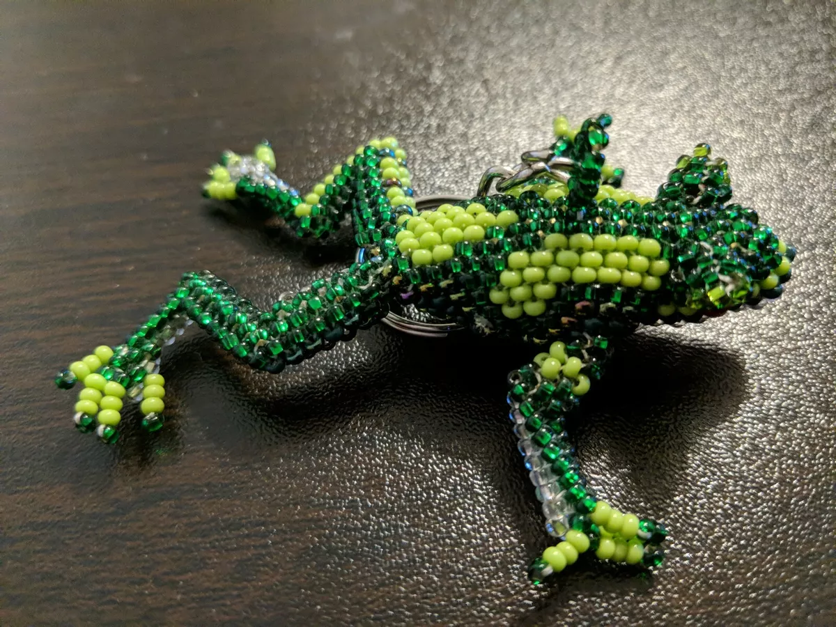 Huichol Beaded Frog Mexican Folk Art Handmade Frog Keychain Keyring