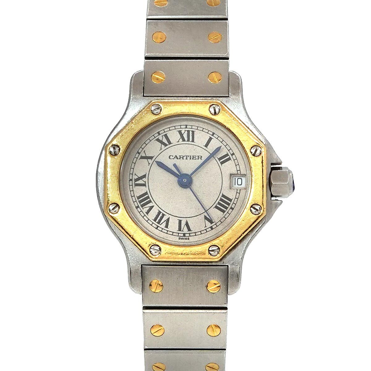 Cartier Santos Octagon SM 750 YG Quartz cream Dial Ladies Wrist 