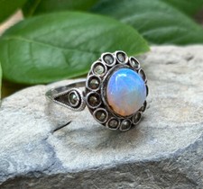 Antik Kunst Deko Sterlingsilber Australischer 1.7ct Jelly Opal Markasit Ring