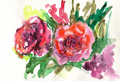 Watercolor Painting ORIGINAL Art Peony flower floral Peonies Wall Art 6x9''