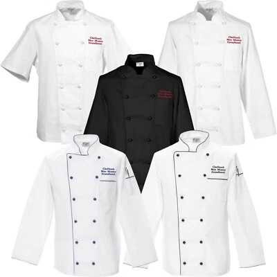 NASHVILLE PRINT FACTORY Kochjacke Bäckerjacke bestickt mit Wunschtext Name Stickerei Hotel Koch Bäcker