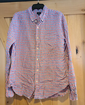 J. Crew Men's XL 100% Linen Slim Fit Long Sleeve Button Shirt Plaid Check