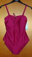 M S Swimsuit Secret Slimming UPF50 Padded Bandeau Tie Detail 12 Berry BNWT