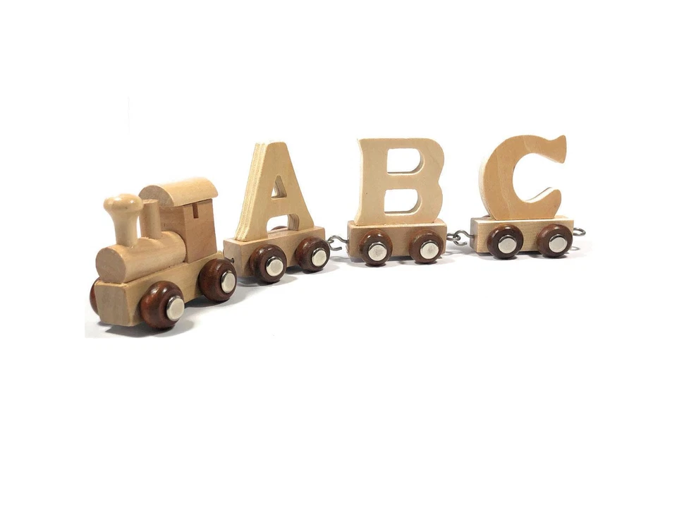 EBYREO Buchstabenzug Namenszug Holz GeschenkTaufe Geburt Lokomotive Waggon