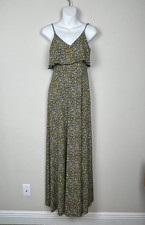 Michael Michael Kors Maxi Dress XS Yellow Green Floral Ruffle Spaghetti Strap