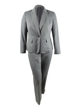 Le Suit Women's Plus Size One-Button Pinstriped Pantsuit 14W, Grey Multi