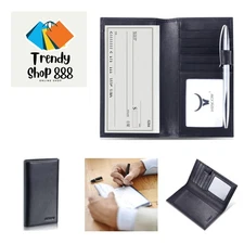 Elegant Women's Soft Leather Checkbook Cover with Card Slots - Black Nappa