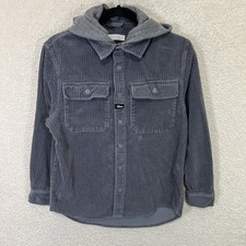 Zara Corduroy Shirt Jacket Hoodie Long Sleeve Snap Up Sz 13-14 Gray