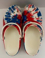 Crocs Women  s Blue Red White Patriotic Tie Dye Size W9 Unisex M7