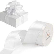 White Satin Wired Ribbon 1-1/2 Inch Double Faced 10 Yards Continuous Bows
