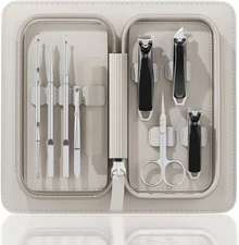 Premium Manicure Grooming Kit (9-in-1) with Zip Leather Storage Case & Gift Box