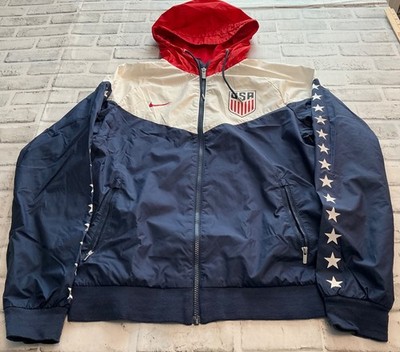Nike USA National Team Jacket Mens Medium Red Blue Hooded Windbreaker Full Zip