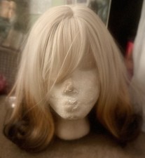 Platinum Blond Dark Brown Layered Wavy Wig Co...