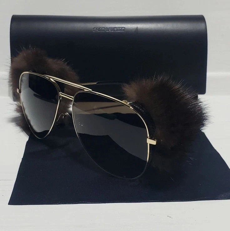 Gafas de sol YSL Saint Laurent clásicas de piel de visón 11 escudos aviador 001 59:14:140 Foto 2 de 4