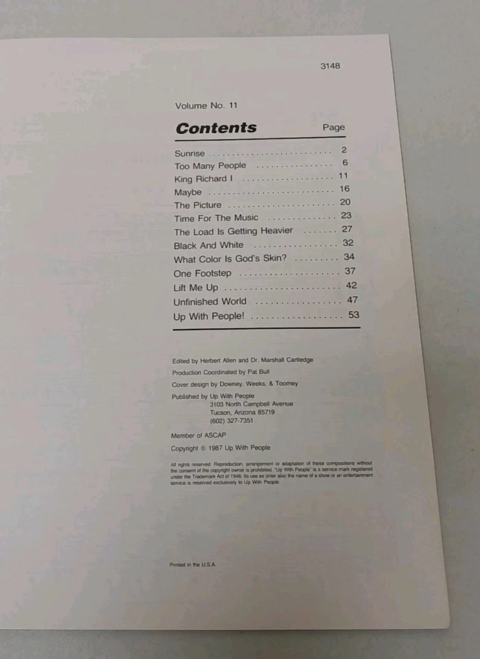 Rare "Up With People-Time For The Music/World Tour" Song Book (1987) Vol. 11 EXC - Image 3 of 4