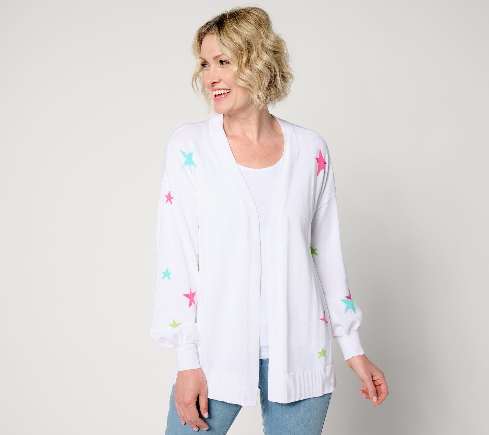 Belle by Kim Gravel Women's Top Sweater Sz XL Bell Star Spangled White A648036