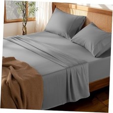 100 Cotton Sheets Set Deep Pocket 19", 1000 Thread Count Size 4 Queen Gray