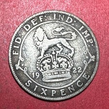1922 British King George V SILVER Sixpence! Good! Old British Coin!
