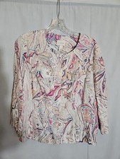 Chico s 100 linen Jacket Multicolor tropical Paisley Blazer Shacket size 1