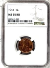 1941 NGC MS 65 RD  UNCIRCULATED NGC 1C Lincoln Cent