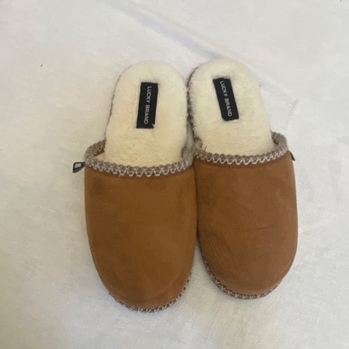 Lucky slippers Brown Suede Slip-On Faux Fur Lined Women's, house shoe - Picture 1 of 4