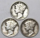 (3) Mercury Dimes - 1939D 1940D 1941DVF/XF - #0498ED - FREE SHIPPING
