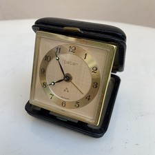 Sveglia da viaggio Peter pieghevole orologio da tavolo ottone oro nero midcentury vintage anni 60