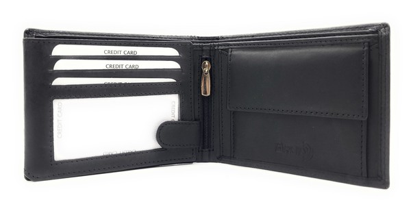 Echt Leder GeldböRse Portemonnaie Rfid Schutz 6 KartenfäCher Schwarz-image