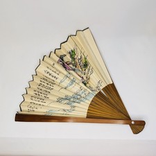 Vintage Mid 20th Century Asian Hand-painted Trees Paper Wood Hand Fan