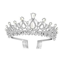 Women Tiara with Comb - Pearl Crystal Crown for Bridal Queen Princess Silver