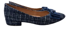 Gentle Souls Women's Size 8 Atlas Bow Detail Slip-on Flat Blue/White Plaid EUC