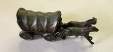Vintage Toy Metal Covered Wagon Being Pulled By 2 Horses, 1-1/4 x 2-3/4 Inches
