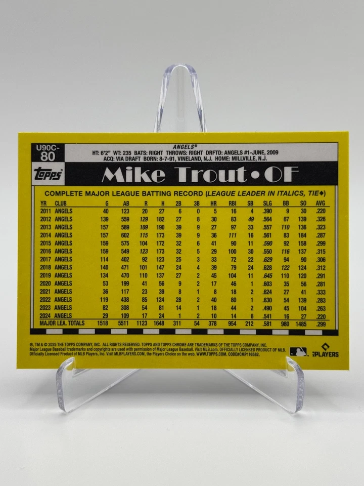 2025 Topps Update Series '90 Topps Silver Pack Chrome #U90C-80 MIKE TROUT - Image 2 of 2