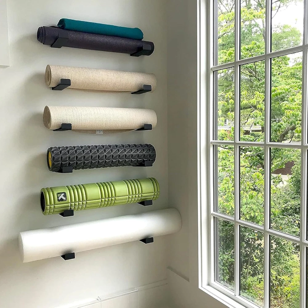Yoga Mat Storage Rack Wall Mount Holder for Foam Rollers and Resistance Bands