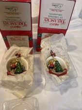 Vintage Enesco Deck The Halls Cozy Cup Ornament Father & Son Mouse 2 In Boxes